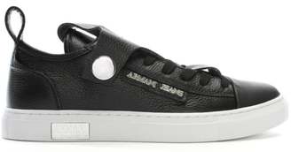 Armani Jeans White Pebbled Leather Low Top Sneakers