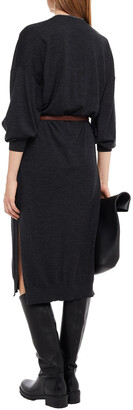 Brunello Cucinelli Belted Bead-embellished Wool And Cashmere-blend Midi Dress