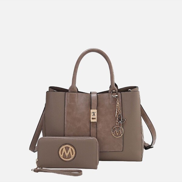 MKF Collection MKFCollectionYolaWomen’sSatchelVeganLeatherBagandWalletbyMiaK-2PCSSet-Taupe