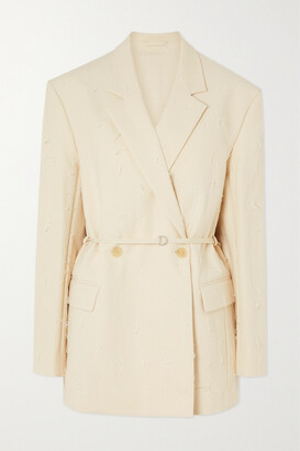 Acne Studios Double-breasted Belted Frayed Cotton-blend Faille Blazer - Ecru