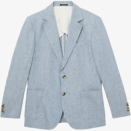 Reiss Mens Soft Blue Atlantic Single-Breasted Linen Blazer 44