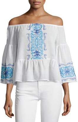 Nightcap Clothing Santori Off-The-Shoulder Embroidered Top, White