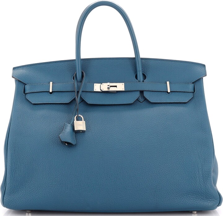 Hermes Birkin Handbag Blue Ostrich with Palladium Hardware 30 Blue
