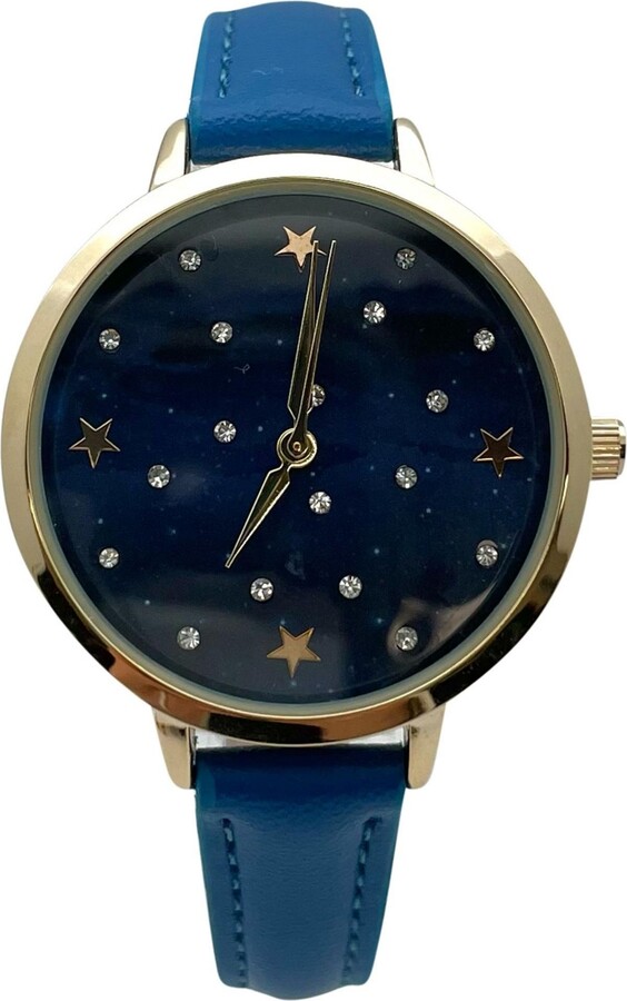 Olivia Pratt Stars and Rhinestones Faux Leather Women Watch, Blue