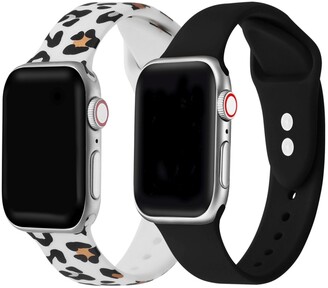 The Posh Tech Men's and Women's White Cheetah and Black Silicone Band for Apple Watch 42mm