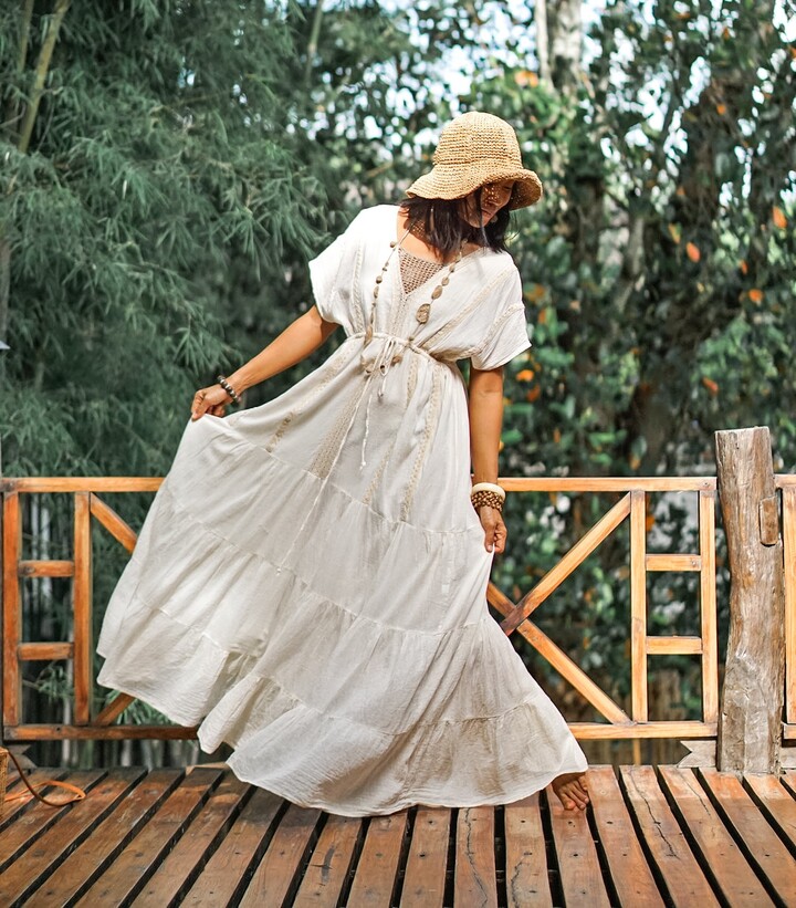 Maxi Bohemian Dress, Long Boho V Neck White Cotton ShopStyle