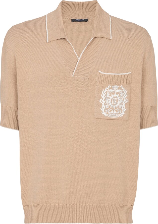 Balmain Knitted Crest-Detail Polo Shirt