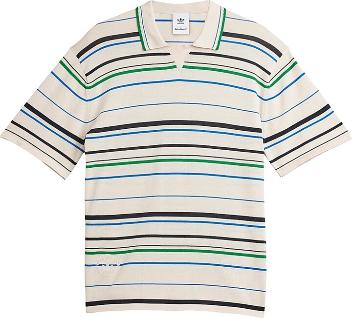 adidas Men's x Wales Bonner Knit Polo - Wonder White Green Bluebird - Size Large