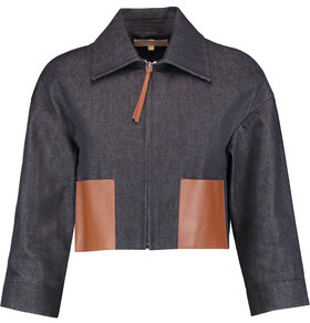 Michael Kors Collection Cropped Leather-Paneled Denim Jacket