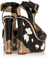 Thumbnail for your product : Charlotte Olympia Jasmine patent-leather and mother-of-pearl wedge sandals