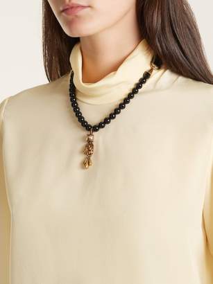 Valentino Floral Rockstud Pendant Beaded Necklace - Womens - Black