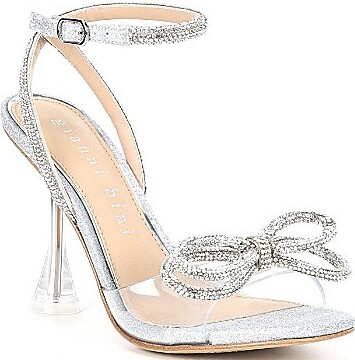 Gianni Bini Haydn Glitter Rhinestone Bow Ankle Strap Clear Dress Heels