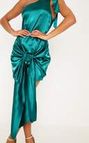 Thumbnail for your product : PrettyLittleThing Emerald Green Satin One Shoulder Knot Detail Bodycon Dress