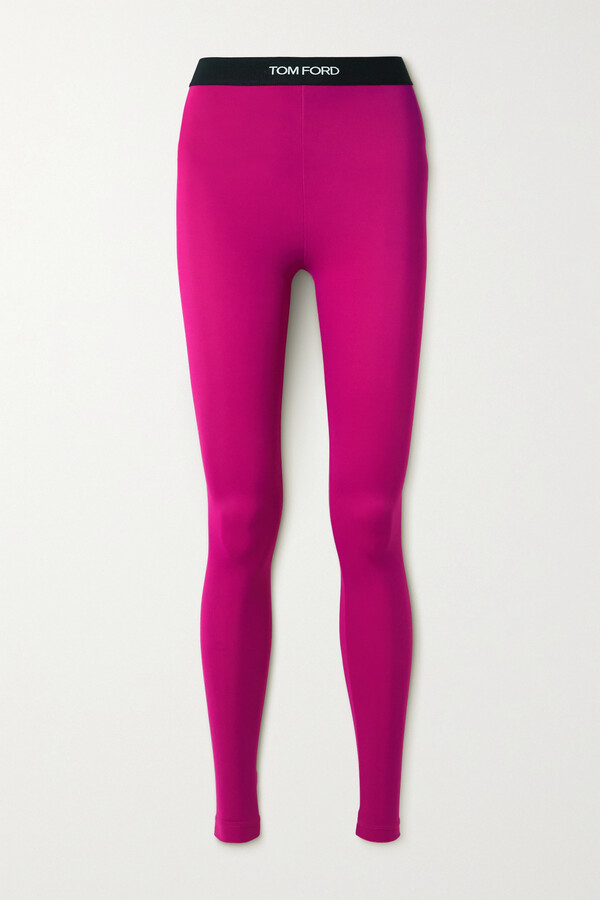 TOM FORD Glossy Jersey Footed Leggings with Logo Band