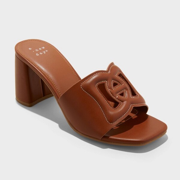 A New Day Women'sArdenChopOutBlockHeelswithMemoryFoamInsole-ANewDay™Cognac7.5:Slip-On,OpenToe,MediumWidth