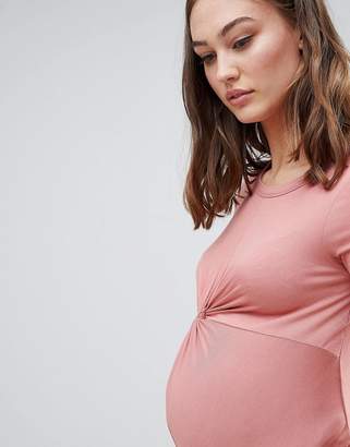 New Look Maternity twist front bodycon dress in coral