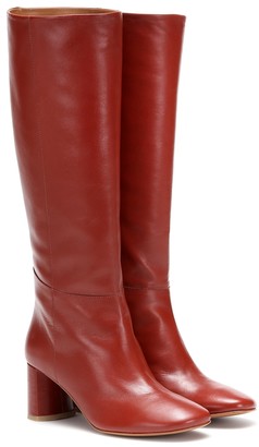 womens red leather knee high boots