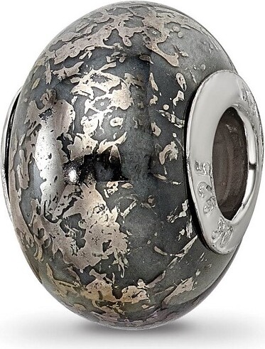 Black Bow Jewelry Co. BlackBowJewelryGreyw/PlatinumFoilCeramic&SterlingSilverBeadCharm14mm