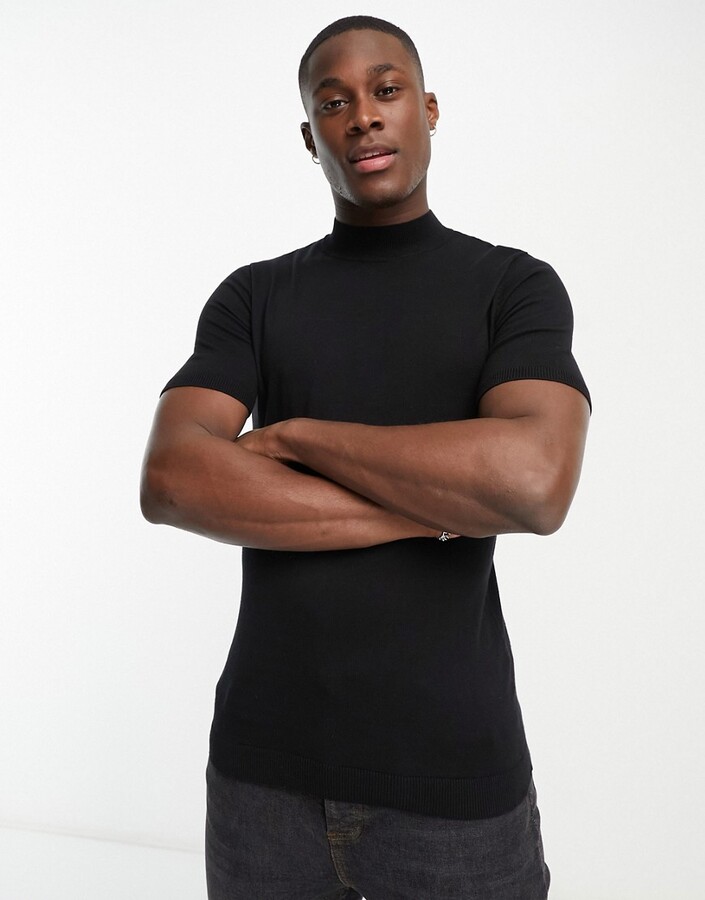 ASOS DESIGN muscle lightweight knit cotton turtle neck in black - ShopStyle  T-shirts