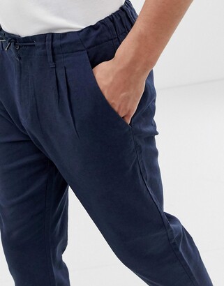 ONLY & SONS slim fit linen mix pants in navy