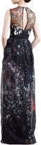 Thumbnail for your product : J. Mendel Splatter-Print Organza Illusion Gown, Black/Multicolor
