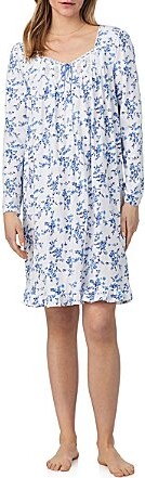 Eileen West Peached Jersey Long Sleeve Sweetheart Neck Floral Print Short Nightgown