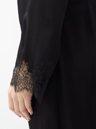 Carine Gilson Skyfall Lace-trimmed Silk-satin Long Robe - Black