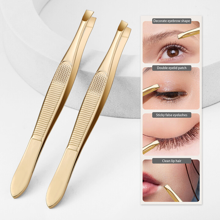 NONE A gold stainless steel eyebrow tweezers, with flat and oblique styles, plucking eyebrows and beard pliers tweezers tools, unisex