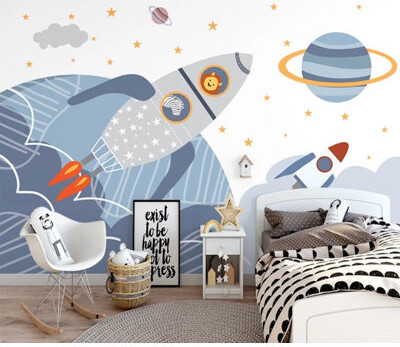 Zoomie Kids Rockets Neptune Planets Stars Baby Lion And Zebra Removable Wallpaper