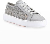 Thumbnail for your product : Santoni Apostle Embellished See-Through Cutout Suede Sneakers