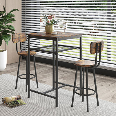 17 Stories Stylish Counter Height Bar Table Set With 2 Backrest Stools And Space-Saving Design, Perfect For Modern Kitchens And Apartments