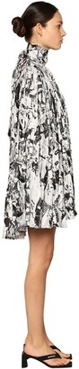 Balenciaga Pleated Print Satin Cape Mini Dress