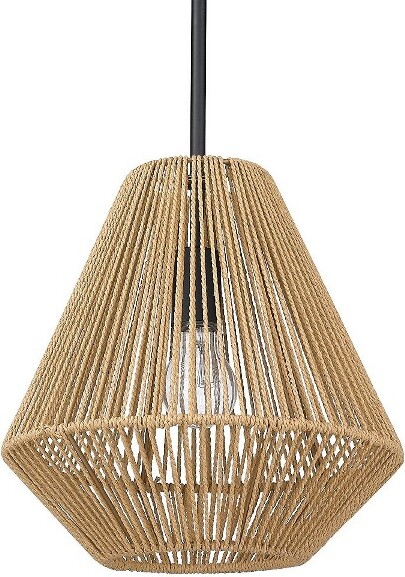 Golden Lighting GoldenLightingValentina1-LightPendantinMatteBlackwithNaturalRaphiaRope