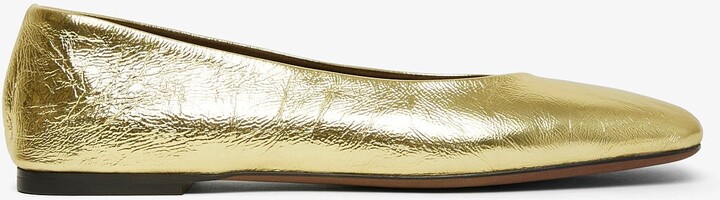Square nappa gold ballet flats