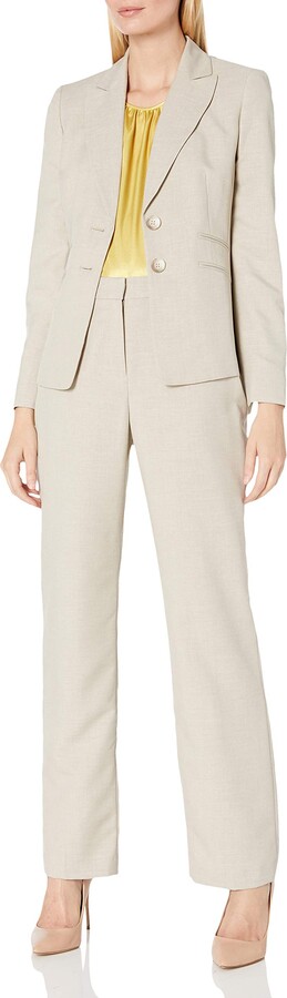 Le Suit Womens 3 Button Peak Lapel Glazed Melange Skirt Suit 