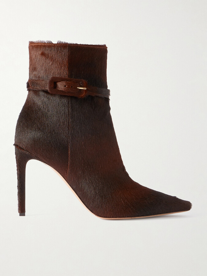 Gianvito Rossi Linsay 95 Buckled Calf Hair Ankle Boots - Brown