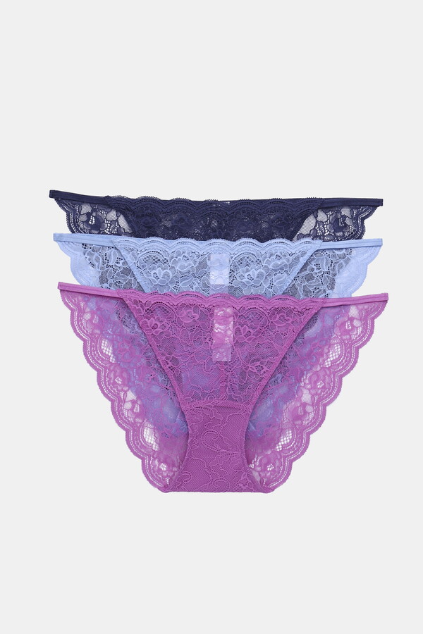 Joyspun String Bikini Panties with Scalloped Lace, 3-Pack, Sizes XS-3XL