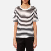 T by Alexander Wang Women's Striped Slub Jersey Cropped Short Sleeve TShirt - Ink And Ivory