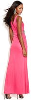 Thumbnail for your product : JS Boutique Sleeveless Embellished Faux-Wrap Gown