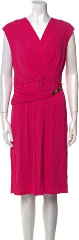 Studio Max Mara Dress Pink Pleated & Crystal Accents Sleeveless with V-Neck