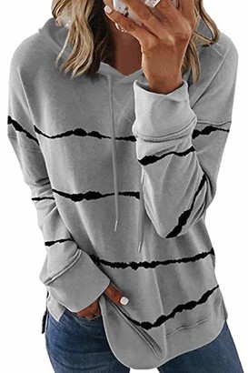Yidarton Women's Casual Long Sleeve Tops Round Neck Tie Dye Stripe T-Shirts Blouse Side Split Sweatshirt Jumper (476-White Small)