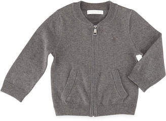 Burberry Jaxston Cotton Zip-Front Cardigan, Medium Gray, Size 6M-3Y