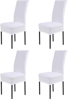 Yunt 4PCs/Pack Perfect Fit Stretch Spandex Shorty Dining Room Chair Slipcovers Solid Covers for Hotel Banquet Home Decorations(White)