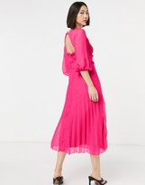 Thumbnail for your product : ASOS DESIGN dobby pleated shirred midi dress in hot pink