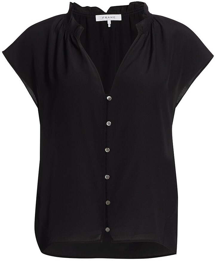 Frame Newport Short-Sleeve Silk Blouse - ShopStyle Tops