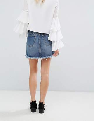 Glamorous Petite Denim Mini Skirt With Embroidery
