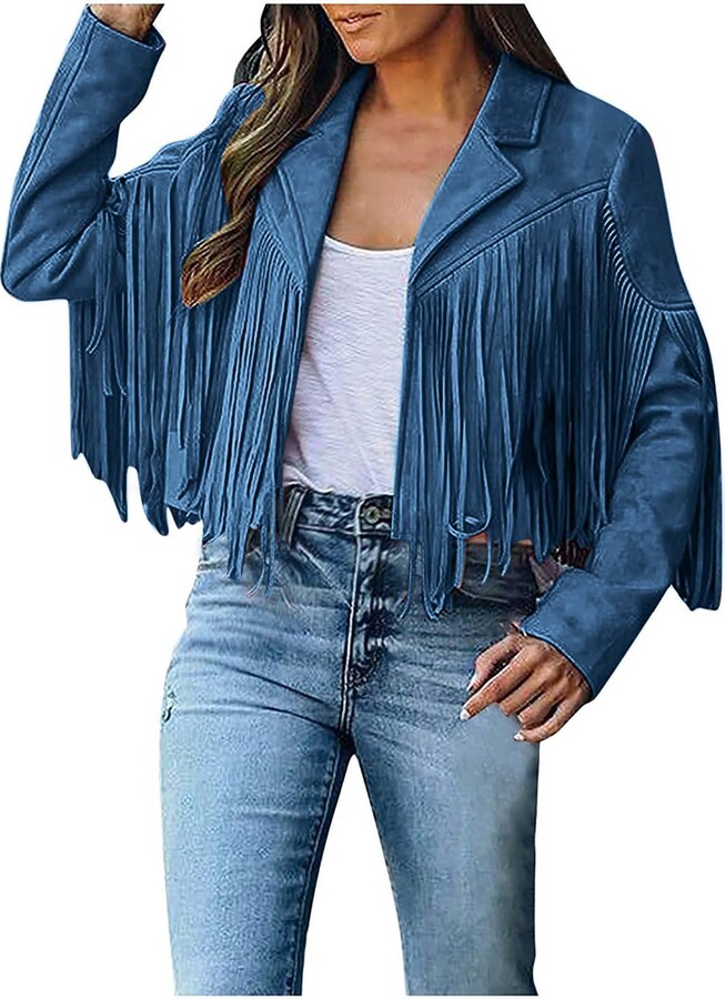 AMhomely cowboy waistcoat Women Cardigan Blazer Tassel Fringe Faux