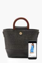 Thumbnail for your product : boohoo Straw & Wooden Handle Bucket Bag