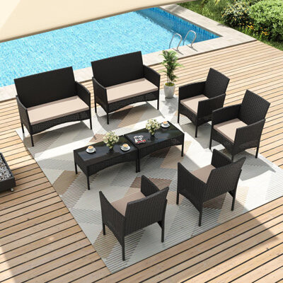 Winston Porter 8-Piece Modular All-Weather Wicker Patio Conversation Set With Loveseats, Armchairs, And Tables