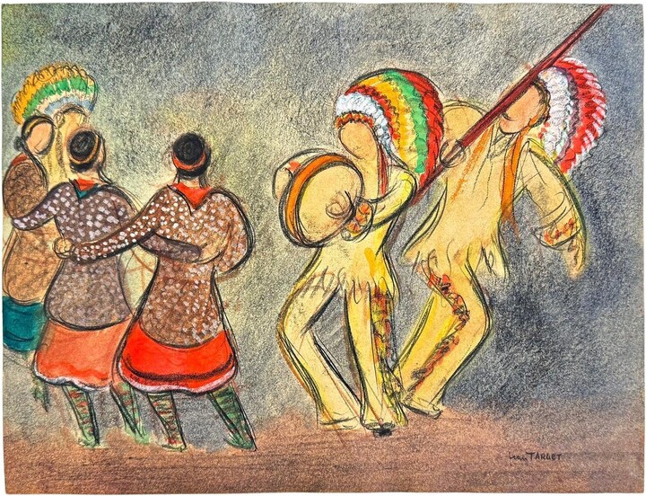 indian Dance, Drawing Depicting Native Americans By Jean Target, France